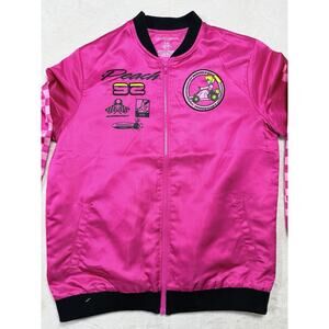 Mario Kart Princess Peach Racing Jacket Womens L Pink Satin Bomber 92 Nintendo